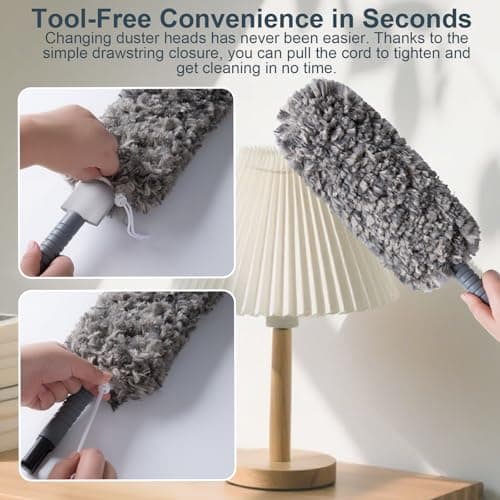Lint Free 16.8'' Hand Duster,Microfiber Duster with Reusable and Washable Dusting Head for Household Cleaning,Furniture,Car (Black&Grey) - Thumbnail 4