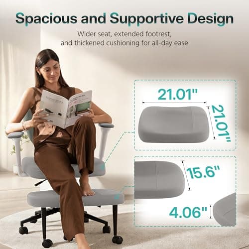 AreShark Criss Cross Office Chair with Armrest Wheels & Stretchable Rotating Footrest, Ergonomic Cross Legged Swivel Chair with Back Support& Adjustable Height for Yoga Kneeling Meditation Home Office - Thumbnail 4