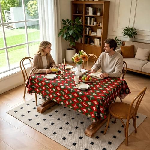 UWWGKK Wipeable Gingham Tablecloth, Red and Green Tablecloths Rectangular Durable, Table Cloth for Birthday Decorations, Home Dining Party - Image 1