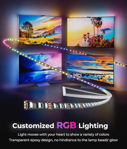 DeckTok LED TV Backlight 11.5ft - TV Lights that Change with Screen for 55-65'' RGB LED Strip Lights Cuttable with Smart App Control Game & Music Sync Color Changing Light for Holiday Decor - Thumbnail 2