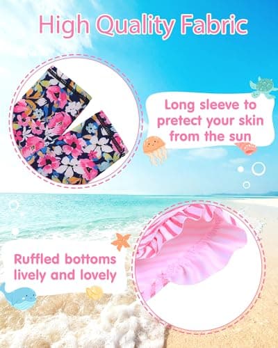 XFGIRLS Girls Rash Guard Set Long Sleeve Two Piece Swimsuit with UPF 50+ Sun Protection for Girls 5T 6T - Thumbnail 3