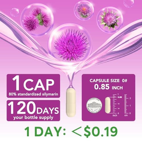 Surebounty Organic Milk Thistle, Concentrated Seed Extract, 80% Silymarin, Liver Support Cleanse Detox, Fatty Liver Supplements, Non-GMO, No Gluten & Soy, 120 Veggie Caps, 4 Month Supply - Thumbnail 3