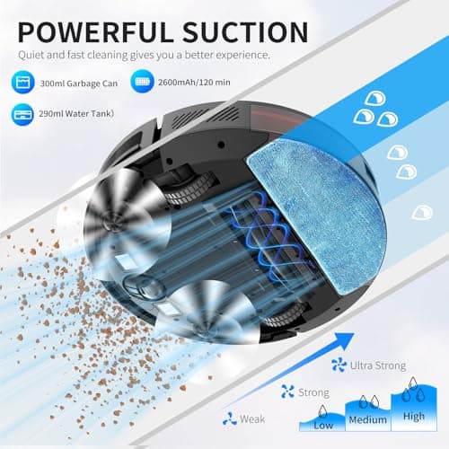 JEBRO 2 in 1 Robot Vacuum and Mop Combo, 3500 Pa Suction, 120 Min Runtime, 2.9" Slim, App/Voice/Remote Control, Self-Charging for Pet Hair, Hard Floor, Carpet - Thumbnail 2