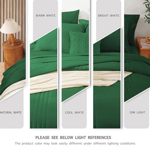 Monbix King Size Comforter Set - 7 Pieces Bed in a Bag King, Emerald Green Bedding Sets with Comforter, All Seasons Comforter Bed Set with Sheets, Pillowcases & Shams - Thumbnail 6