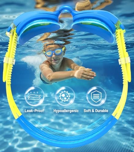 HIGAHY Swim Goggles for Kids 6-14, Anti-Fog UV Protection Clear Swimming Goggles, Leakproof Pool Swim Goggles for Boys Girls (Blueyellow - Yellow Lens) - Thumbnail 3