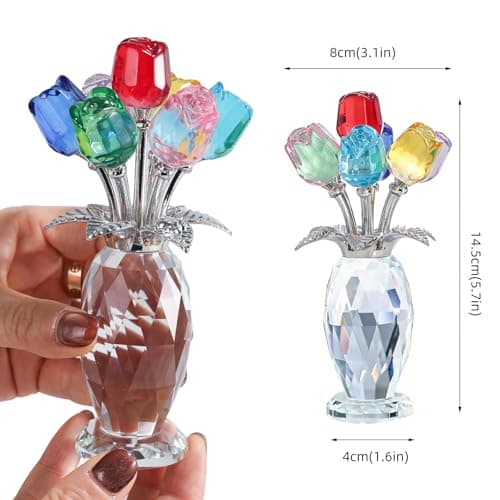 MysticGlitz 5.7" Crystal Rose Figurine with Vase, Glass Flowers Bouquet Collectible for Home Decor, Hand-Polished Everlasting Rose Centerpiece, Birthday for Women - Thumbnail 2