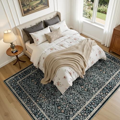 Lofus Black Rug 8x10, Washable Large Living Room Area Rugs Non Slip Low Pile, Boho Floral Carpet for Kitchen Bedroom Dining Room Nursery Home Office, Vintage Farmhouse Forest-Themed Area Rugs - Thumbnail 4