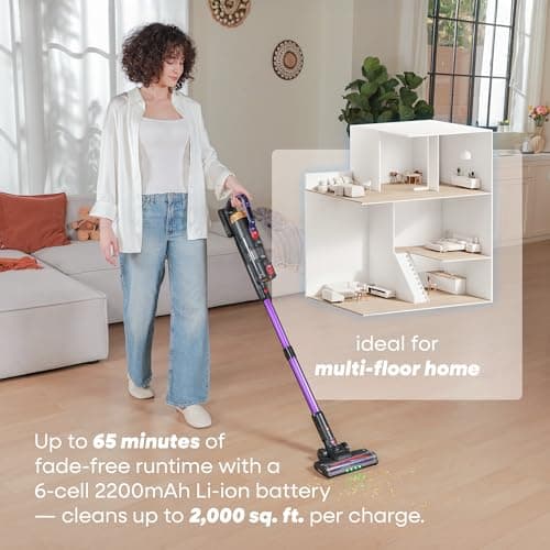 UNINELL HOME UV2 Cordless Vacuum Cleaner, 48000Pa/550W Vacuum Cleaners for Home, Lightweight Stick Vacuum with 65Mins Runtime, Self-Standing&Wall Mount Charging, Tangle-Resistant Vacuum for Pet Hair - Thumbnail 3