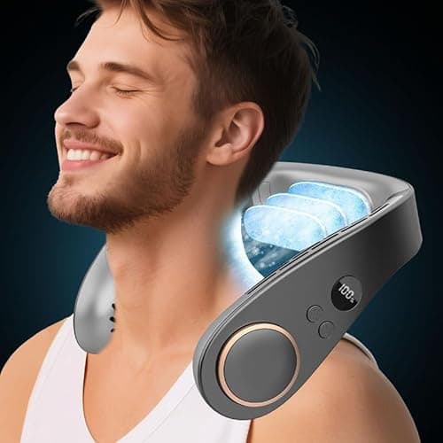 Neck Fans that Blow Cold Air Rechargeable,Quiet Leafless Hanging Neck Fan with Metal Cool Plates,Battery Operated Neck Ac Air Conditioner Portable Personal Fan,Necklace Cooler for Women Men Kids Black - Image 1