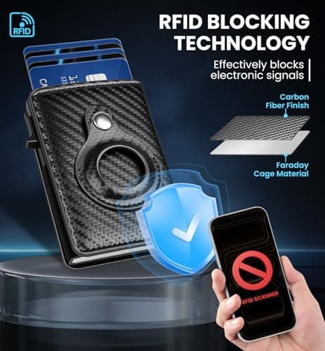 Wallet for Men with Pop Up Card Holder, Smart RFID Blocking Air-Tag Mens Wallets, Slim Minimalist Metal Credit Card Case Front Pocket with ID Holder Money Clip, 1-7 Cards Capacity, Carbon Fiber Black - Thumbnail 3