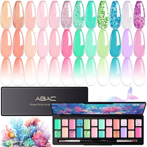 ABAC 24 Color Hema-Free Glitter Solid Gel Nail Polish,Ombre Gel Nail Polish,Pat Paint Nail Gel- Mermaid Ocean & Coral Reef Shades w/Pro Dual Brush Clump-Free for Pool Party,Spring/Summer Soak Off Gel - Image 1