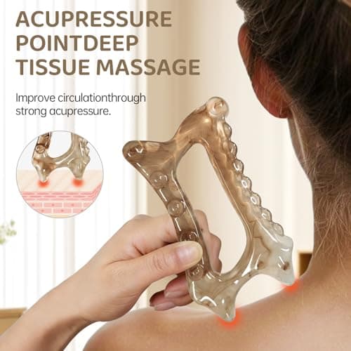 InfiniteRelax 6-in-1 Resin Body Gua Sha Facial Tools - Lymphatic Drainage Tool, Face Gua Sha Tool & Acupressure Tool - Body Guasha Tool, Trigger Point Massage Tool Fascia &Cellulite Massager(Amber) - Thumbnail 3