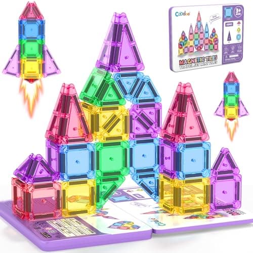 Coodoo Mini Magnetic Tiles Set with Iron Box, Travel Essentials Portable Magnet Building Blocks, Montessori Educational Sensory Toys for Toddlers 3+ Boys Girls Birthday Gift Classroom Must Haves - Image 1