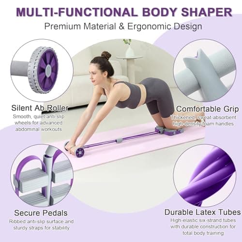 Pedal Resistance Bands with Handles,Soft Puller Exercise with Thickened 6 Tension Ropes,Tube Pedal Resistance Device for Abdomen Waist Arm Leg Core/ABS Yoga Pedal Puller Resistance Band (Purple) - Thumbnail 3