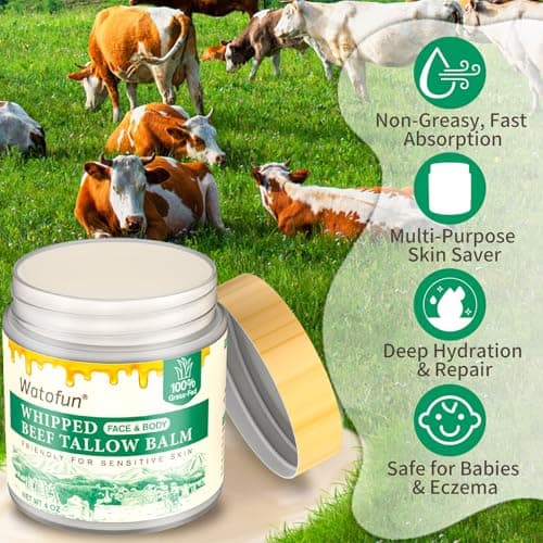 Whipped Beef Tallow Balm for Skin - 100% Organic Grass-Fed Tallow & Honey Body Butter, Infused with Olive Oil to Nourish, Soothe & Repair Dry, Cracked, Sensitive Skin- Natural Deep Moisturizer 4 OZ - Thumbnail 3