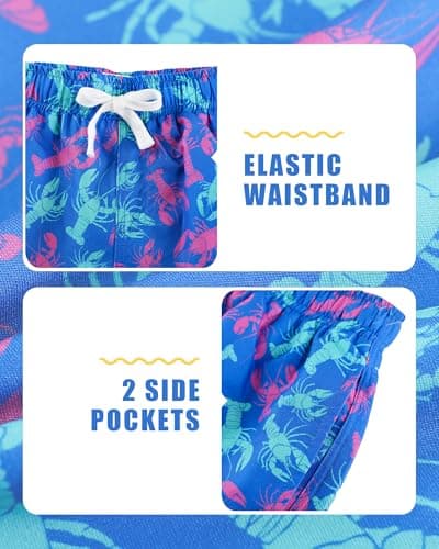 westwolf Kid Swim Trunks Size 5 6 Purple Blue Lobster Little Boys Board Shorts 5T 6T Bathing Suit Boys with Compress Liner Blue Lobster Stretch Swimming Trunks Daily Holiday Swim Shorts - Thumbnail 6