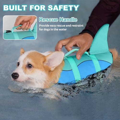 Dogcheer Dog Life Jacket, Cute Shark Dog Life Vest for Swimming Boating with Superior Buoyancy and Rescue Handle, Adjustable Puppy Floating Swim Vest for Small Medium Large Dogs - Pool Blue, S - Thumbnail 3