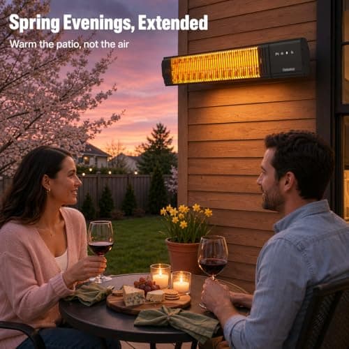 Powerscale 1500W Electric Patio Heater, IP65 Waterproof, Remote, Fast Heating, 4 Heat Levels, 24H Timer & Memory Function, Wall Mounted Indoor/Outdoor Heater for Patio, Garage, Backyard, Black - Thumbnail 3