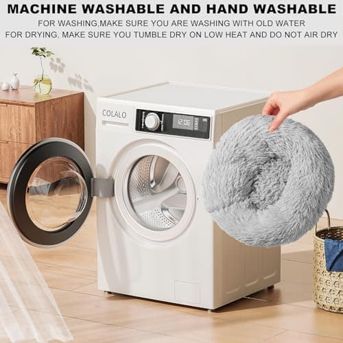 Calming Dog Bed for Small Melium Large Dogs Donut Washable Pet Bed for Puppy and Kitten Anti-Anxiety Donut Warming Cozy Soft Round Bed with Slip-Resistant Bottom (Grey, 24" L x 24" W x 8" Th) - Thumbnail 4