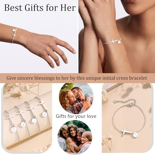 Btysun Religious Gifts for Women, Mothers Day Gifts from Daughter Cross Bracelets for Women I Initial Bracelet Christian Confirmation Gift Baptism Communion Faith Jewelry - Thumbnail 6