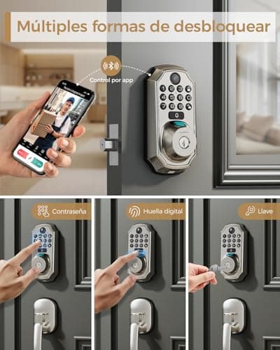 WiFi Smart Lock with Camera - Keyless Entry Deadbolt with Handle Set, 5-in-1 Camera+Doorbell+Fingerprint+Keypad, App Control, Auto Lock, Easy Install, Waterproof for Front Door, Satin Nickel - Thumbnail 3