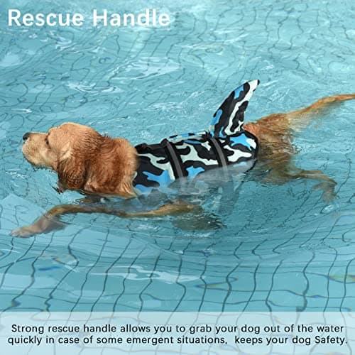 Dogcheer Dog Life Jacket Shark, Ripstop Dog Life Vest for Swimming Boating with Reflective Stripes & Rescue Handle, High Buoyancy Pet PFD Swim Vest for Small Medium Large Dogs - Camo Blue, M - Thumbnail 3