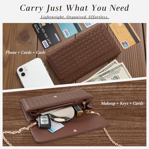 U+U Crossbody Bags for Women, Small Leather Bag with Removable Chain, Card Slots & Phone Pocket - Lightweight Purse Wallet (Brown) - Thumbnail 4