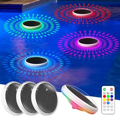 COXSENI Solar Floating Pool Lights with Remote 4PACK, 12 Color Modes 3 Timer Function, IPX7 Waterproof Rechargeable LED Solar Lights for Bathtub, Pool Parties, Outdoor & Bathroom Decor