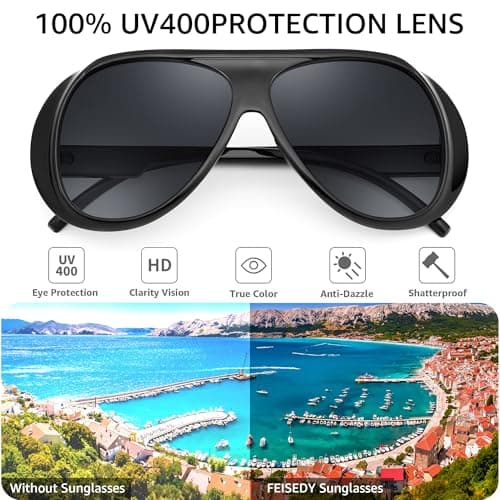 FEISEDY Retro Oversized Aviator Sunglasses Womens Men Trendy Vintage 70s Style Big Square Shield B0344 - Thumbnail 5