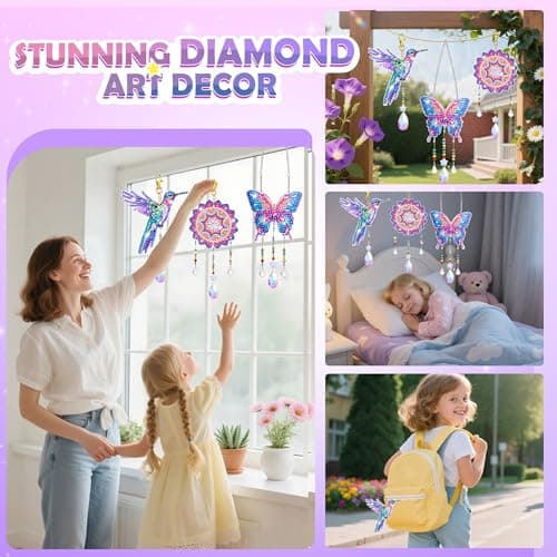 Crafts for Girls 8-12, Diamond Art Kits for Girls Ages 10-12, 3 PCS Diamond Art, DIY Suncatchers & Wind Chime Kits for Kids, Great Arts & Crafts Birthday Gift, Pretty Home/Garden/Backpack décor - Thumbnail 6
