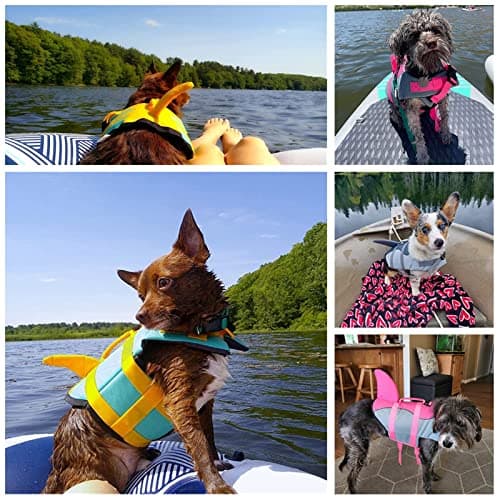 Dogcheer Dog Life Jacket Shark, Ripstop Dog Life Vest for Swimming Boating with Reflective Stripes & Rescue Handle, High Buoyancy Pet PFD Swim Vest for Small Medium Large Dogs - Camo Blue, M - Thumbnail 2