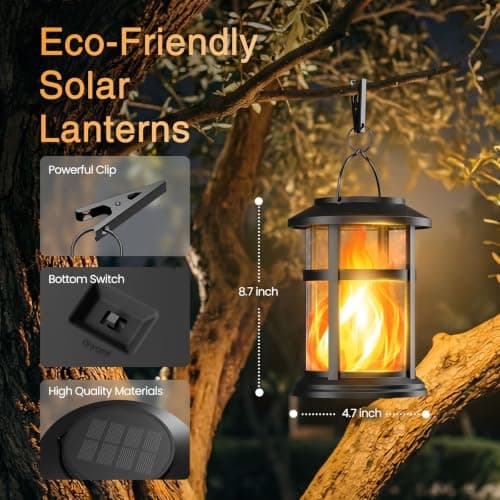 Otdair 4 Pack Solar Lanterns Outdoor Waterproof, Upgraded Flickering Flame Hanging Solar Lights for Outside, Solar Powered Lantern for Patio Yard Garden Porch Decor, Gift for Mom Housewarming - Thumbnail 6