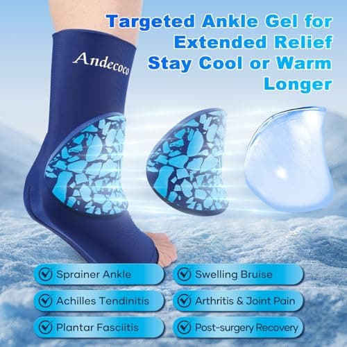 Andecoco Ankle Ice Pack Wrap Reusable Foot Ice Pack Compression Freeze Sleeve for Ankle Sprain, Plantar Fasciitis, Achilles Tendonitis - Thumbnail 2