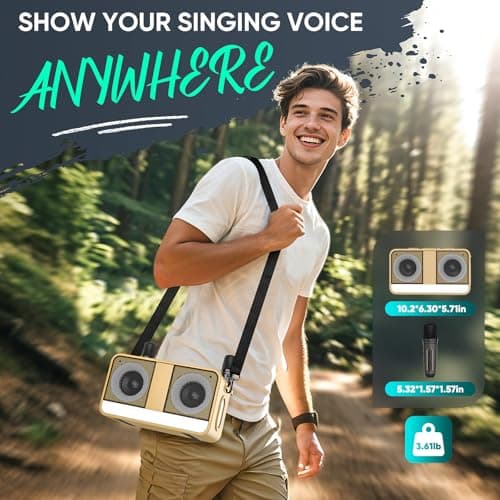 RayangSound Karaoke Machine, Real 35W Portable Speaker,8H Long Time, 2 Rechargeable Wireless Microphones,LED,Karaoke Machine for Adults & Kids,BT/FM/USB/TF/AUX,for Home Party/Outdoors(CHJ171-Golden) - Thumbnail 5