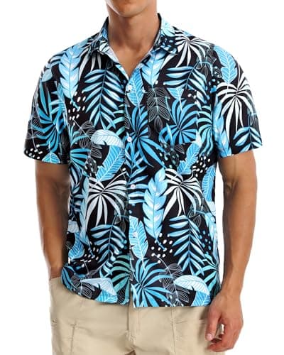 FISHEAL Men's Hawaiian Shirt Short Sleeves, Casual Hawaii Button Down Beach Tropical Shirts for Mens Summer Trip Vacation - Image 1