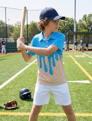 Boys Polo Shirt Kids Short Sleeve Golf Shirts Casual Collared School Uniform Athletic Dry Fit Tops Ice Cream Blue Clothes Size 7-8 Years - Thumbnail 3