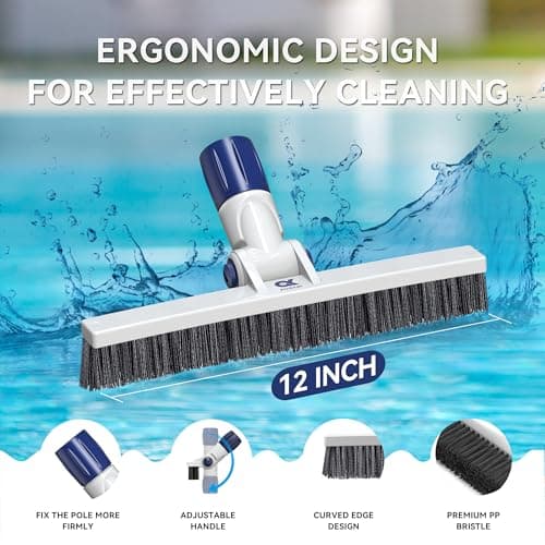 12" Pool Brush Head Cleaning Pool Wall &Waterline Tiles & Steps, Premium PP Bristles Pool Scrub Brushes for Small Inground Pools & Above-Ground Pools Spa Bathroom Hot Tub Fit Standard Pool Pole - Thumbnail 2