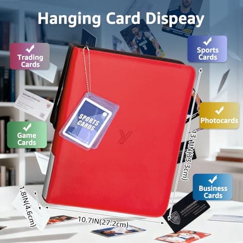 990 Pockets Card Binder for Pkm Cards - 9 Pocket Trading Card Album with 55 Pages & Display Chain - Portable Zipper Carrying Case for Baseball, Football, TCG Collector (Red) - Thumbnail 4