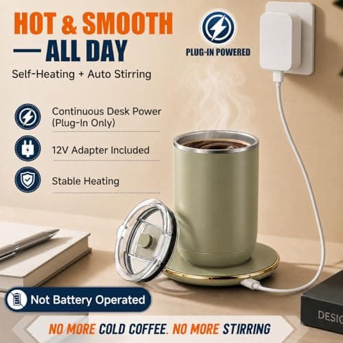 Self Stirring Coffee Mug Set of 2, 10 oz Heated Mugs with Magnetic Stirring - Thumbnail 4