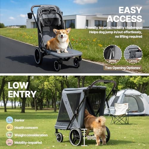 Beberoad Dog Stroller for Large Dogs, Pet Stroller Dog Bike Trailer 2-in-1, R7 All-Terrain ER Tires with Shock Absorption, One-Second Fold, 360° Mesh Windows, Detachable & Washable Waterproof Fiber - Thumbnail 6
