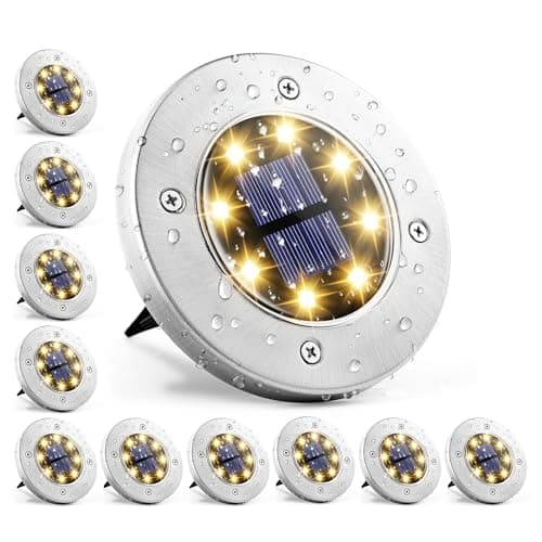 GIGALUMI Solar Ground Lights - No-Drill Fence Lighting Solution, Waterproof Perimeter Lights Compatible with Wood, Metal & Concrete Fences (12 Pack Warm White) - Image 1