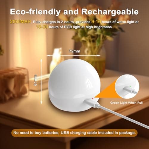HISTAR Rechargeable Light Bulbs, 2500mAh Wireless Battery Operated Light Bulb for Lamps Cordless with Remote, Dimmable,3 CCT, RGB with Timer and Magnet, Night Light, Camping Light - Thumbnail 6