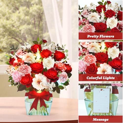 APOTODITO Rose Card with Music and Light, Mothers Day Card with Roses, Flower Bouquet 3D Gift Card, Mothers Day Gifts for Women Mom Wife(Rose) - Thumbnail 6