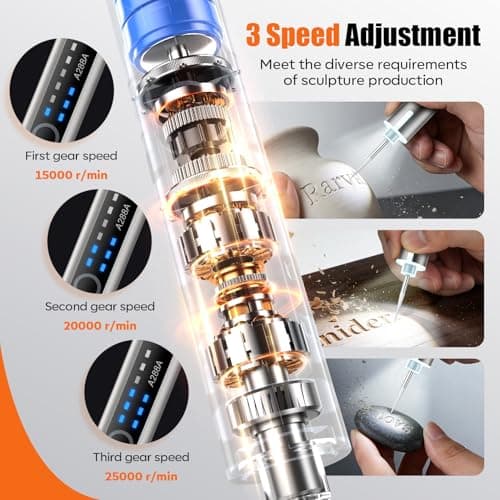 Engraving Pen with LED Light,HollowCup Motor,Cordless USB Rechargeable Rotary Tool for Metal,Wood,Glass and Plastic,DIY Engraving Kit with 30 Bits,Silver - Thumbnail 5