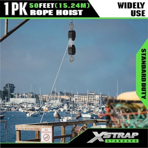 XSTRAP STANDARD Heavy-Duty 2,000LB 50 Feet Reflective Rope Hoist Pulley 1 Ton Wheel Block and Tackle System 5:1 Ratio Lifting Power with 2PK 18 Inch Soft Loop (Upgraded 50ft White) - Thumbnail 6