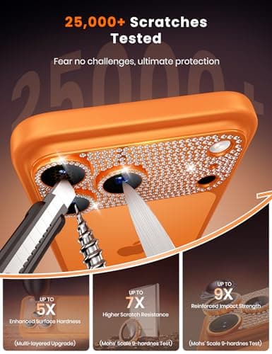 Hoerrye Bling Diamond Camera Lens Protector for iPhone 17 Pro - [1:1 Full Coverage][Strong Adsorption] 9H+ Tempered Glass Screen Protective Cover Case Friendly,Glitter Orange - Thumbnail 6