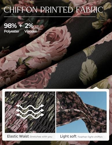 GRACE KARIN Women Summer Dress,Maxi Floral Dresses,V Neck Wedding Guest Flowy Dress 2026 Black-Based Clustered Roses S - Thumbnail 6