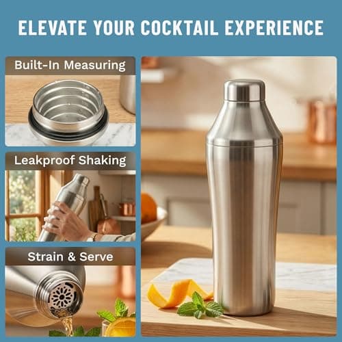 Elevated Craft Hybrid Cocktail Shaker - Premium Vacuum Insulated Stainless Steel Cocktail Shaker - Innovative Measuring System - Martini Shaker for the Home Bartender - 28oz Total Volume - Thumbnail 3
