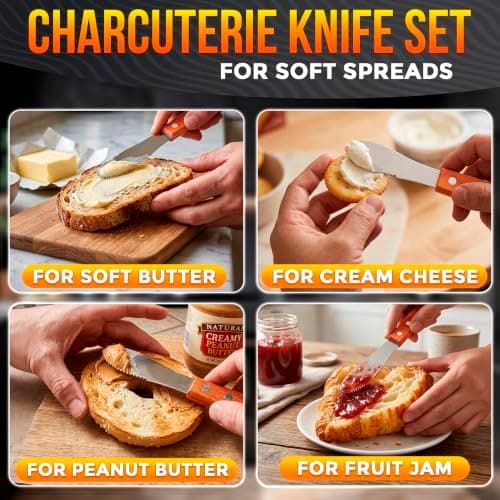 Butter Spreader Knife Set of 4 with Wood Handle - Butter Knives for Cream Cheese, Jam, Jelly, Cheese Board, Charcuterie, Bagel, Sandwich, Toast - 4 Inch Stainless Steel Wide Blade, Hand Wash Only - Thumbnail 5