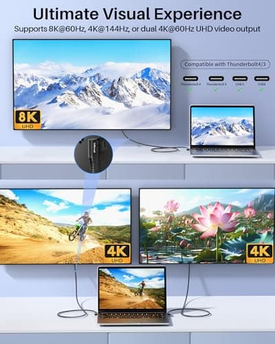 USB C to USB C Data Cable 8K@60HZ 40Gbps 240W Right Angle 4FT, USB 4 Video Cable Compatible with Thunderbolt 4/3, Fast Charging USBC Cord For MacBook, PC, iPhone 17/16/15 Pro Max, Portable Monitor/SSD - Thumbnail 3